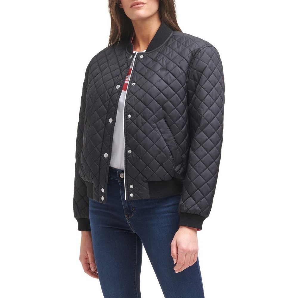 Levi's Women's Black Quilted Bomber‎ Jacket Sherpa Lined Snap Front Size Small